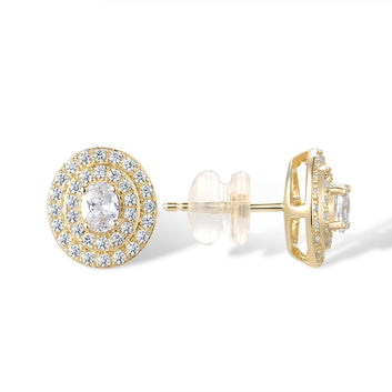 9K 375 Yellow Gold Sparkling White Cubic Zirconia Stud Earrings Wedding Jewelry
