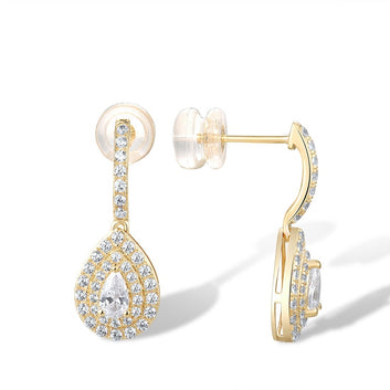 9K 375 Yellow Gold Earrings Sparkling Pear White Cubic Zirconia Earrings