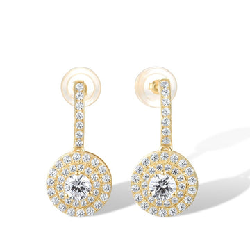 9K 375 Yellow Gold Earrings Sparkling White Cubic Zirconia Round Drop Earrings