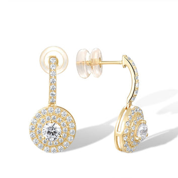 9K 375 Yellow Gold Earrings Sparkling White Cubic Zirconia Round Drop Earrings