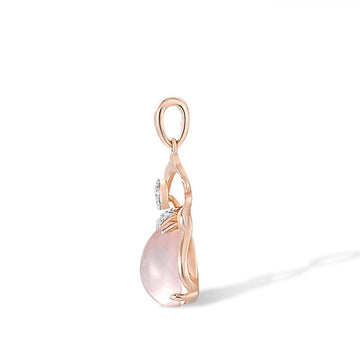 18K 750 Rose Gold Pendant For Women Sparkling Diamond Pink Quartz Pussy Cat Pendant