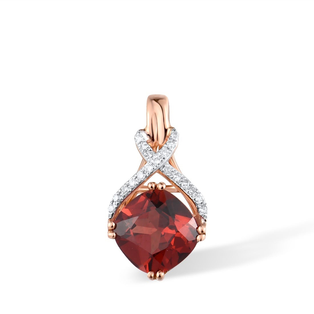 18K 750 Rose Gold Pendant For Women Sparkling Garnet Diamond Pendant