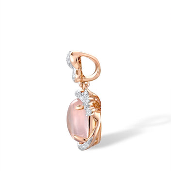 18K 750 Rose Gold Pendant For Women Sparkling Diamond Pink Quartz Butterfly Pendant