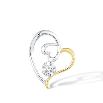 18K 750 Two-Tone Gold Pendant For Women Sparkling Diamond Flower Sweet Heart Pendant