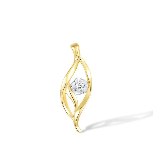 18K 750 Two-Tone Gold Pendant For Women Sparkling Diamond Leaf Flower Pendant