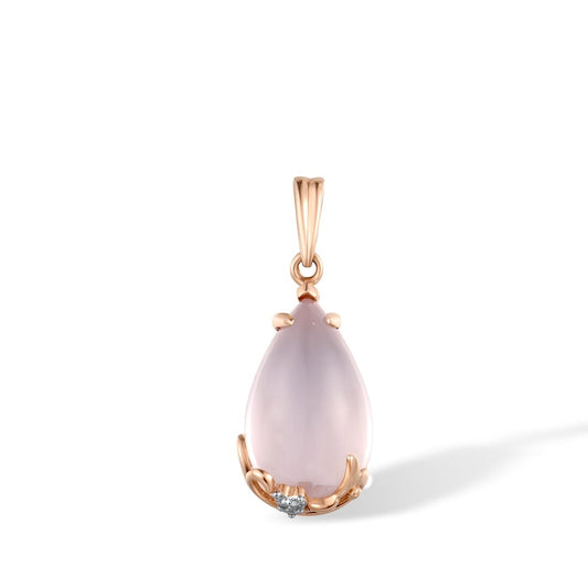 18K 750 Rose Gold Pendant For Women Sparkling Diamond Pink Quartz Oval Pendant