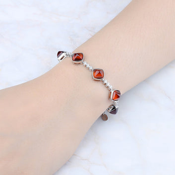 Pulsera de plata de ley 925 maciza con granate spessitite natural cortado en forma de pan de azúcar