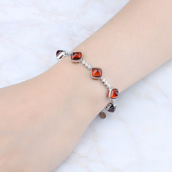 Natural Sugar-loaf Cutting Spessitite Garnet Solid 925 Sterling Silver Bracelet