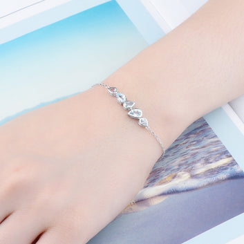 Pulsera de plata de ley con aguamarina auténtica y piedra de la suerte azul claro con corte de pera