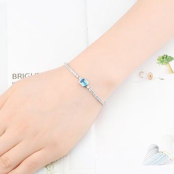 Natural Blue Topaz Solid Silver S925 Bracelet