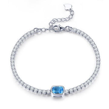 Natural Blue Topaz Solid Silver S925 Bracelet