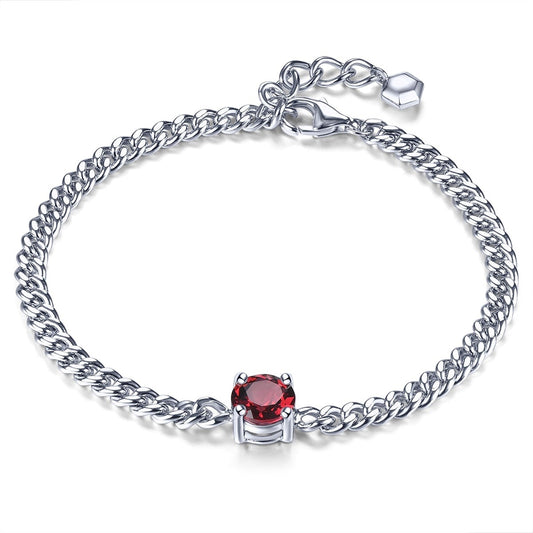 Natural Rhodolite Garnet Solid Silver Bracelet