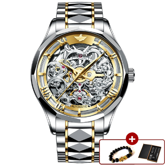 Men Skeleton Automatic Mechanical Watch Self Winding Sapphire Crystal Tungsten Steel Waterproof Wristwatch