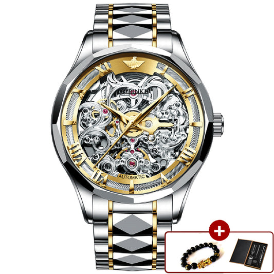 Men Skeleton Automatic Mechanical Watch Self Winding Sapphire Crystal Tungsten Steel Waterproof Wristwatch