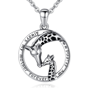 925 Sterling Silver Animal Giraffe Pendant Mother Giraffe and cub necklace Jewelry