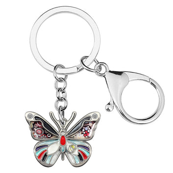 Llaveros de aleación de esmalte con alas florales, insectos y mariposas