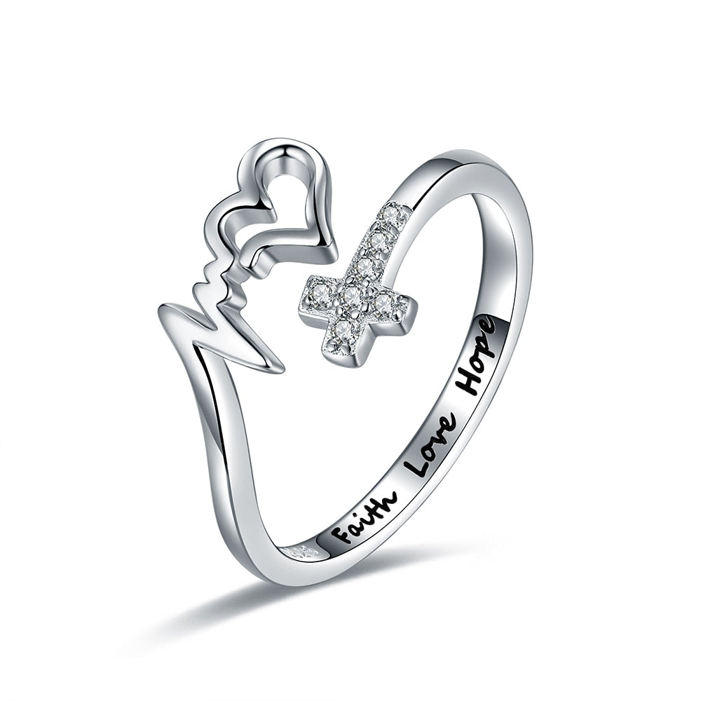 925 Sterling Silver Cross Faith Hope Love Ring