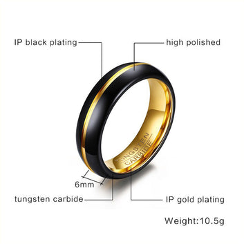 Cool Black and Gold-Color Tungsten Black Carbide Ring