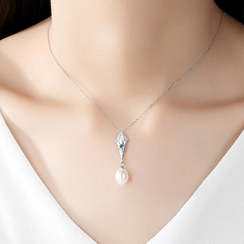 925 Sterling Silver 3 Colors Natural Pearl Pendant Necklaces Thin Chain Fine Jewelry