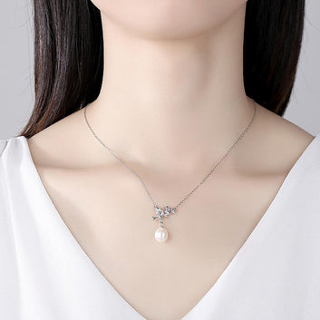 Natural Pearl Pendant Necklace Cute Birds Shape 925 Sterling Silver Fine Jewelry