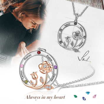Customized Romantic Rose Flower Circle Necklaces for Women Personalized Engraved 2-4 Name Necklace