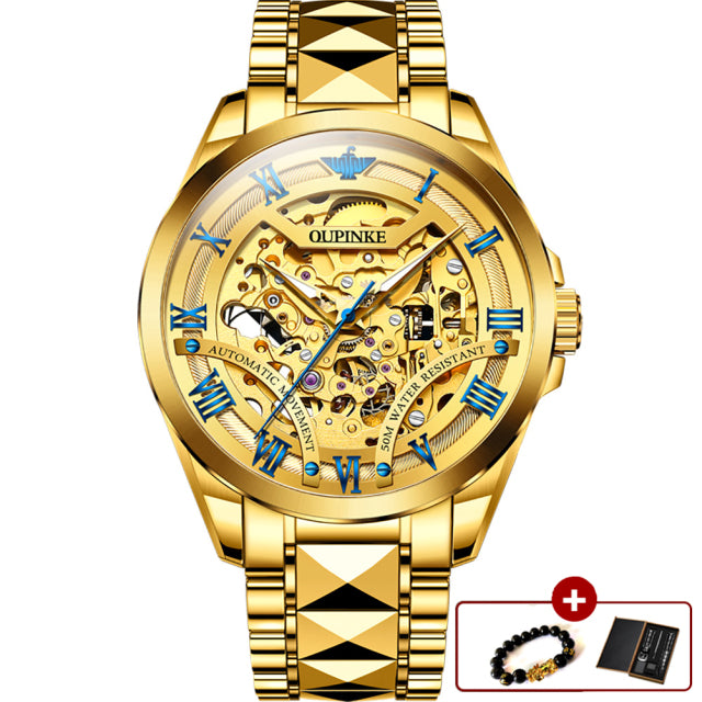 Luxury Gold Watch for Men Automatic Mechanical Sapphire Crystal Waterproof Fashion Hollow Wrist Watches