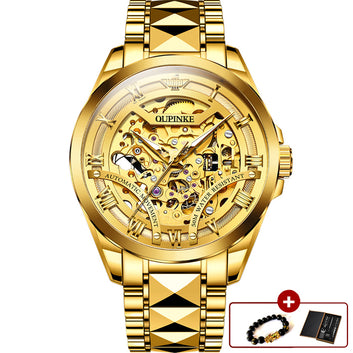 Luxury Gold Watch for Men Automatic Mechanical Sapphire Crystal Waterproof Fashion Hollow Wrist Watches