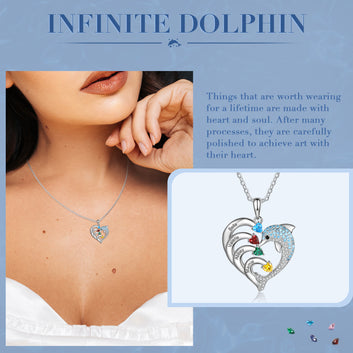 Dolphin Personalized Engraved 2-8 Name Necklace Customized Heart Pendant with Birthstone Gifts