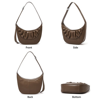 Design Fold Temperament Women Wide Strap Underarm Half Moon Shoulder Bag