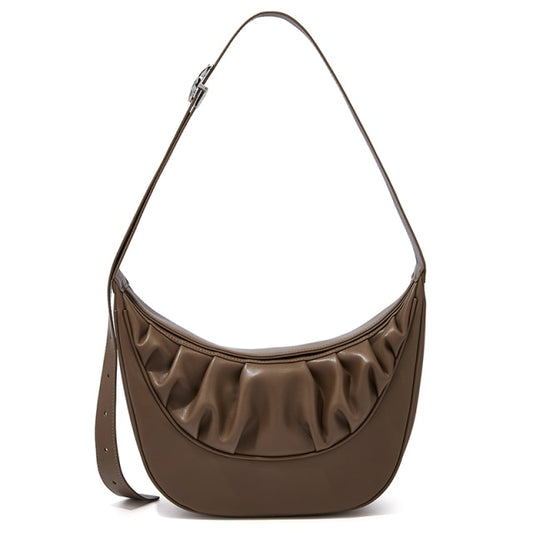 Design Fold Temperament Women Wide Strap Underarm Half Moon Shoulder Bag