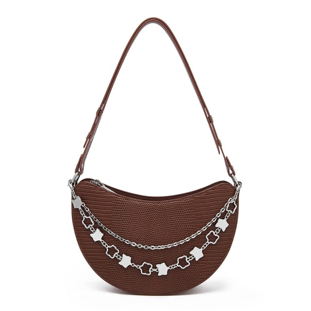 Retro Versatile Armpit Crossbody Crocodile Pattern Split Leather Shoulder Bag