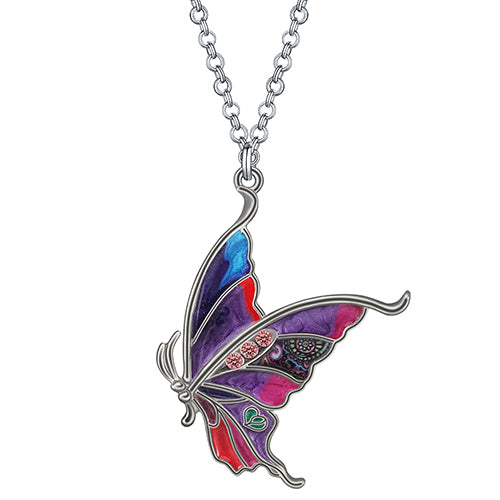 Enamel Alloy Floral 3D Swallowtail Butterfly Necklace Pendant Chain Fashion Party Jewelry