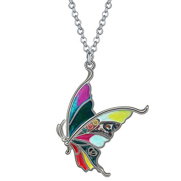 Enamel Alloy Floral 3D Swallowtail Butterfly Necklace Pendant Chain Fashion Party Jewelry