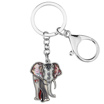 Llaveros de elefante africano con flores y diamantes de imitación esmaltados