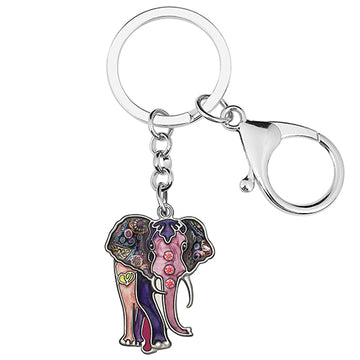 Enamel Rhinestone Floral Africa Elephant Keychains Trendy Bag Key Chain Jewelry