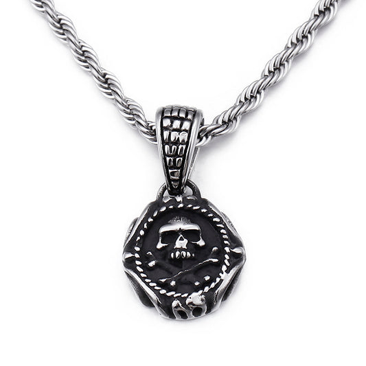 Collar de esqueleto vikingo de acero inoxidable con calavera punk vintage