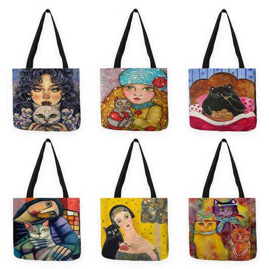 Bolsa de compras reutilizable ecológica con estampado de gatos creativos