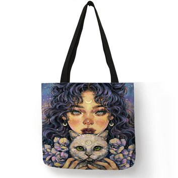 Bolsa de compras reutilizable ecológica con estampado de gatos creativos
