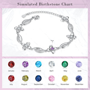 Flower Customized 5 Birthstones Personalized Name Engraved Bracelet