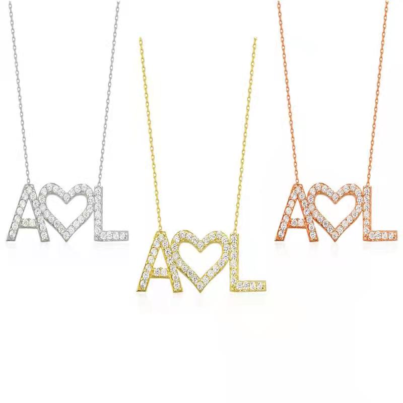 Custom Name Necklace Stainless Steel Gold Choker Personalized Zircon Letters With Heart Necklace