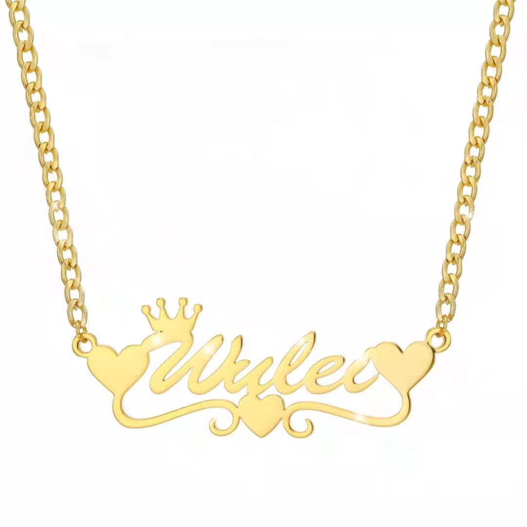 Custom Name Necklace Personalized Stainless Steel with Heart Gold Nameplate Cuban Chain Necklace