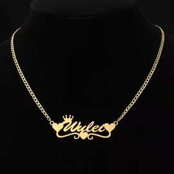 Custom Name Necklace Personalized Stainless Steel with Heart Gold Nameplate Cuban Chain Necklace
