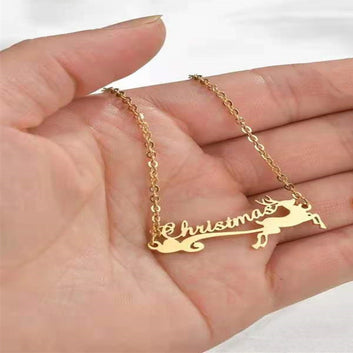 Personalized Custom Nameplate Necklaces Fashion Merry Christmas Cap Deer Name Necklace