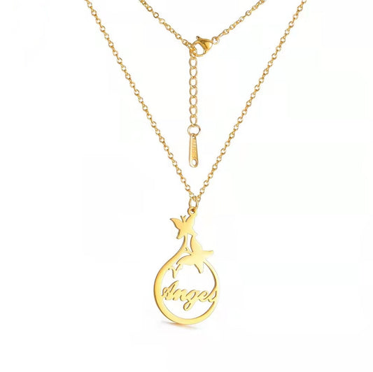Custom Name Necklace Stainless Steel Simple Fashion Personalized Name With Butterflies Pendant Necklace