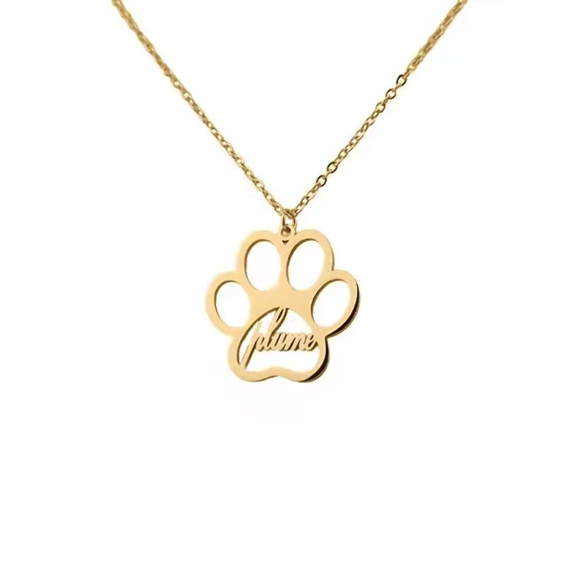 Fashion Customized Name Necklace Personalized Stainless Steel O-chain Dog Paw Pendant Necklace