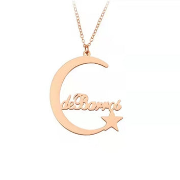 Customized Name Necklace Stainless Steel Personality English Name Star Moon Necklace