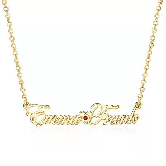 Custom Name Necklace Stainless Steel Fashion Personalized Name With Twelve Color Birthstone Necklace