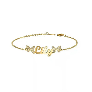 Custom Name Fashion Stainless Steel Personalized Name Butterflies Letter Bling Bracelet