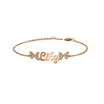 Custom Name Fashion Stainless Steel Personalized Name Butterflies Letter Bling Bracelet