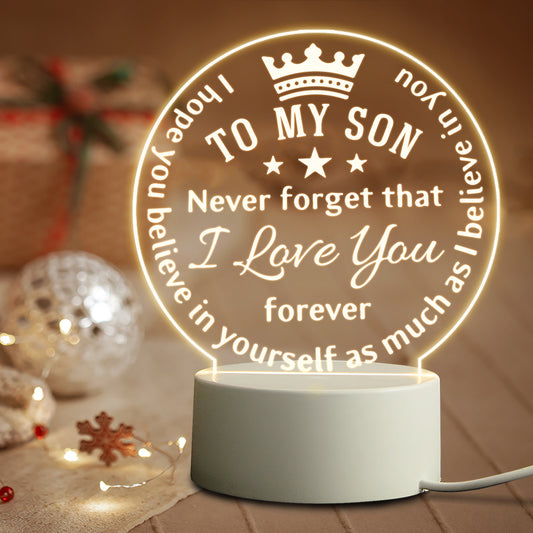 Luz nocturna LED acrílica con texto grabado para regalo de cumpleaños de graduación de hijo